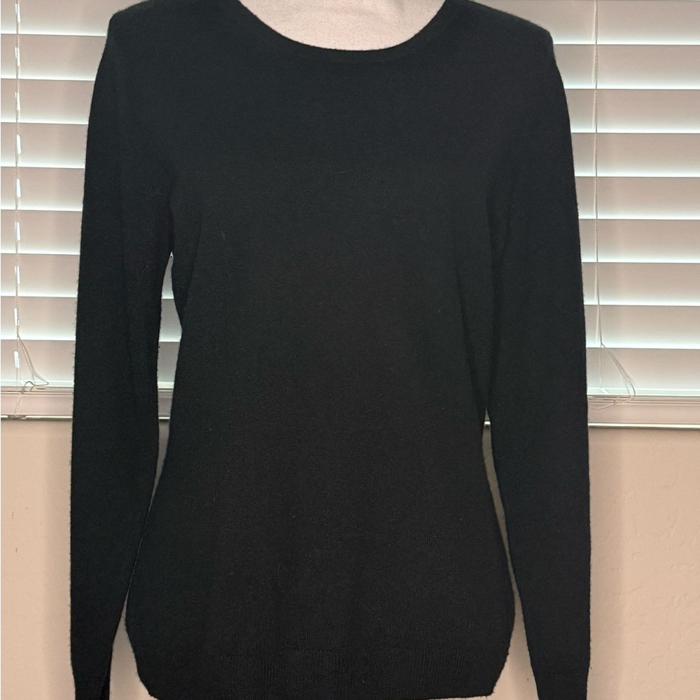 Pure Collection Cashmere Slim Fit Crew Neck Sweater, Black, Size 08-10 - Picture 2 of 9